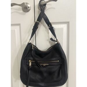 Karl‎ Lagerfeld Black Pebbled Leather Shoulder Bag
